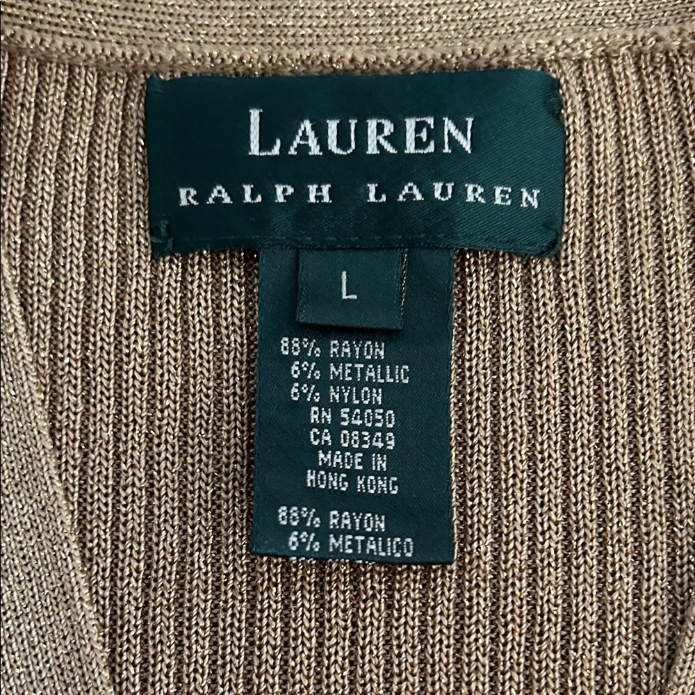 Lauren Ralph Lauren Vintage  Gold Metallic V-Neck Button-Up Women's Sweater - Picture 7 of 8